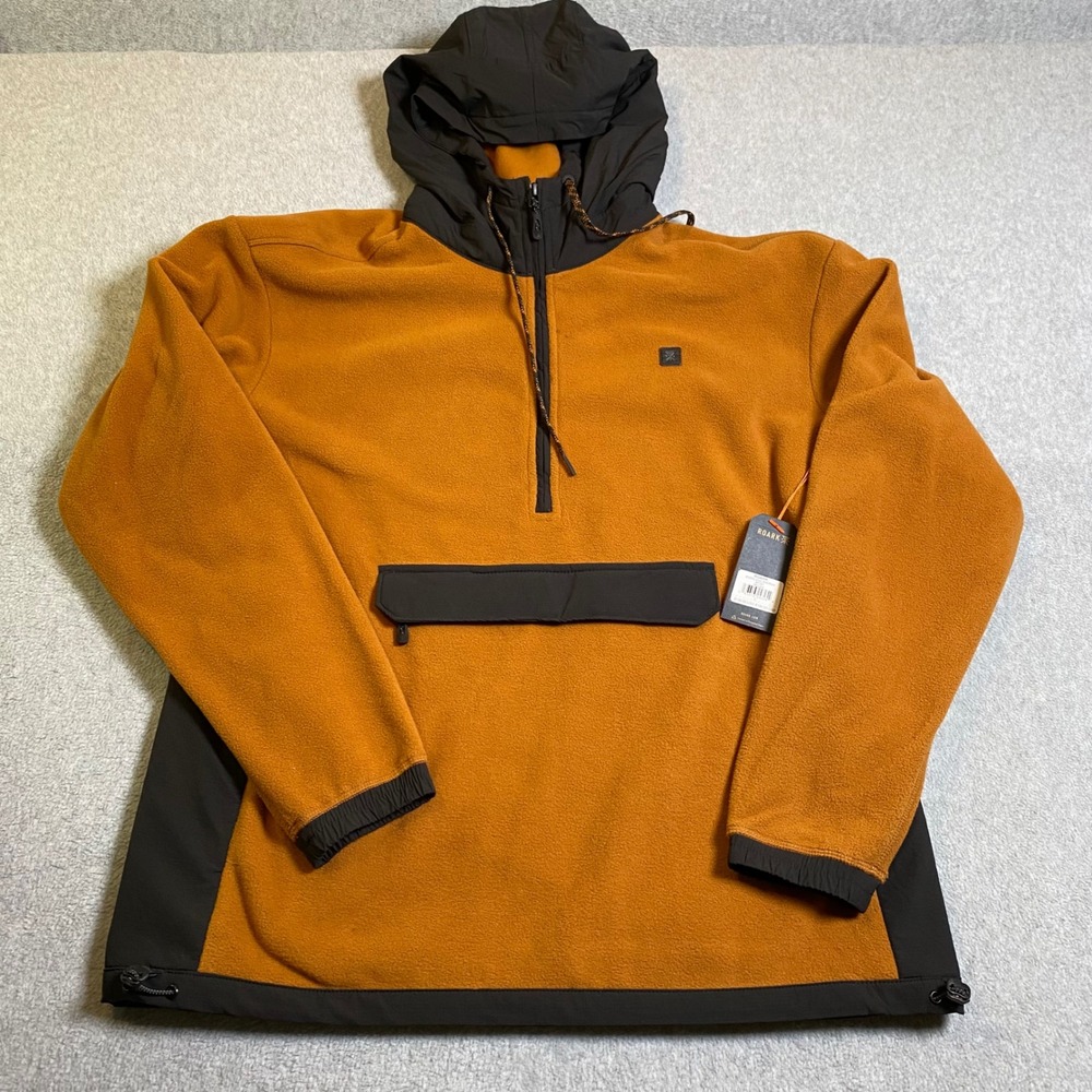 Roark Overland Anorak Men's Large Pecan Orange Fleece Hooded Quarter Zip NWT
